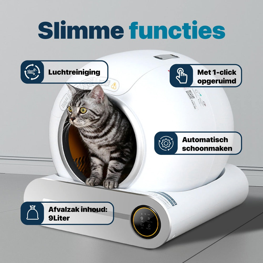 Automatische Kattenbak - Zelfreinigend - Met App en Touchscreen - Zilverkleurig