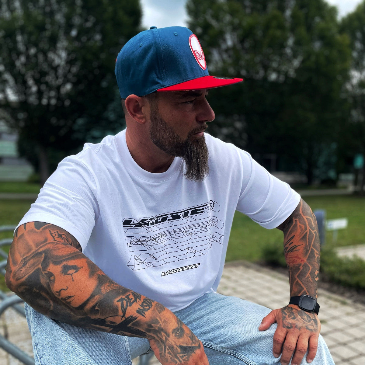 Alien Party Snapback - Blue/Red & Clear Rubber Logo