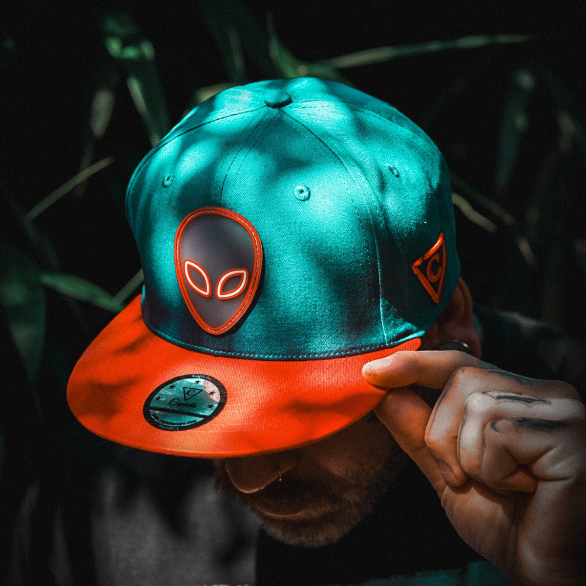 Alien Party Snapback - Blue/Red & Clear Rubber Logo