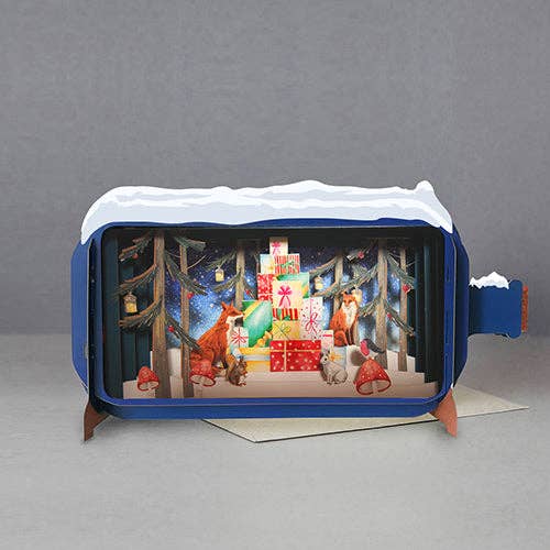 Mooie Pop-up Kerst kaart | Kerst cadeautjes in het bos | Message in a Bottle | Leuk als Cadeau