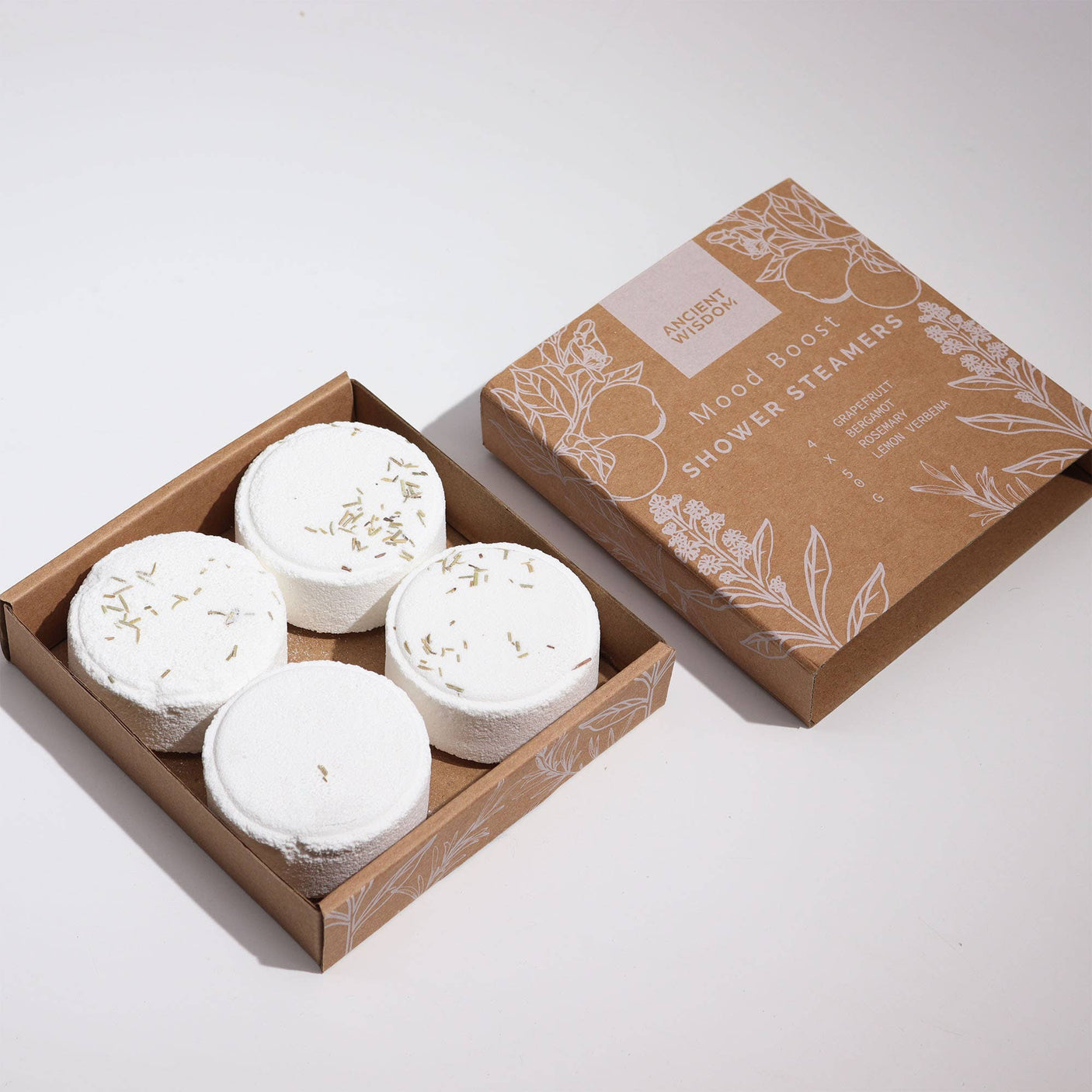 Shower Steamers Zen Wellness set Luxueuze Douche tabletten met etherische oliën. Mood Boost wit