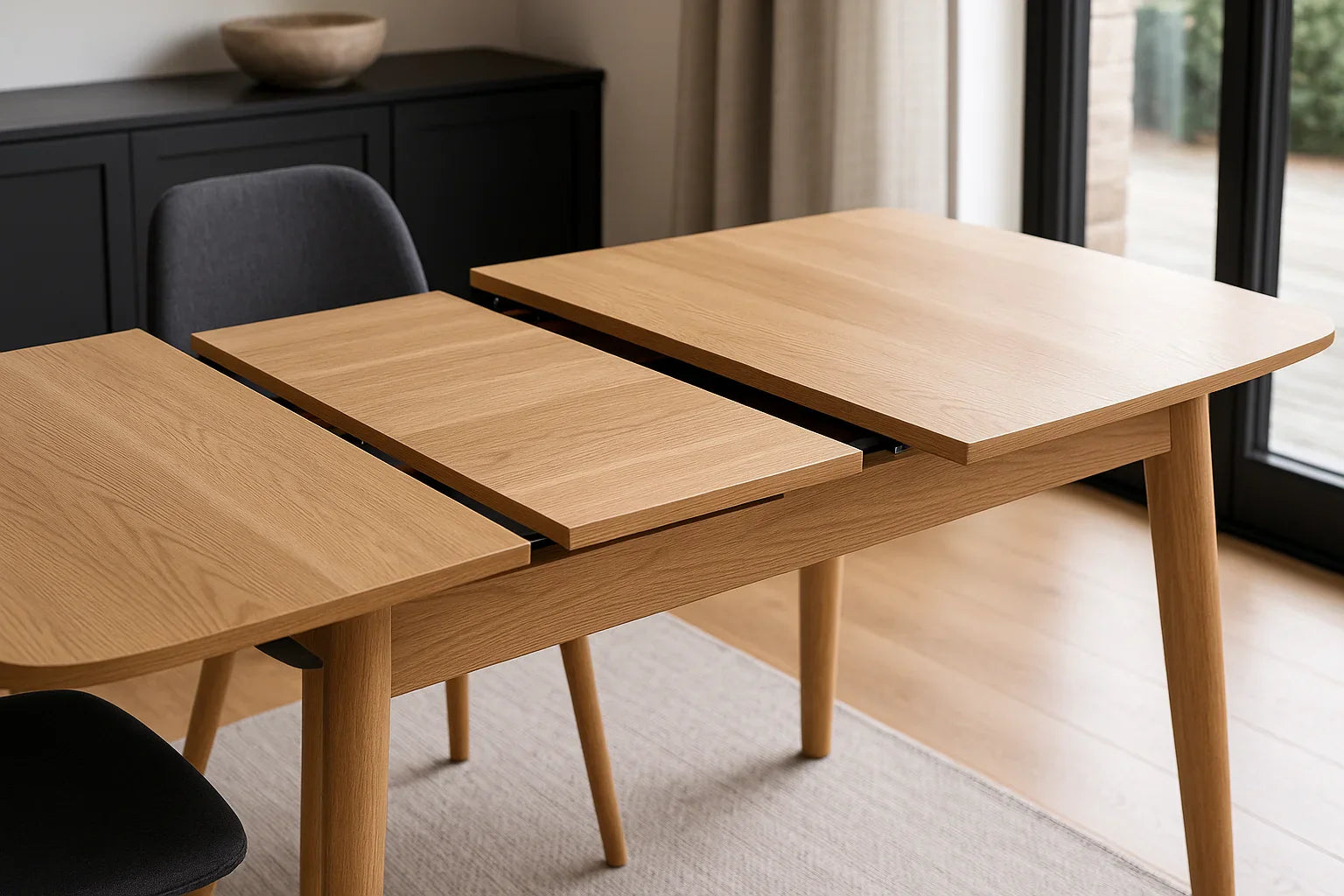 Moderne eetkamertafel met uitschuifbaar blad