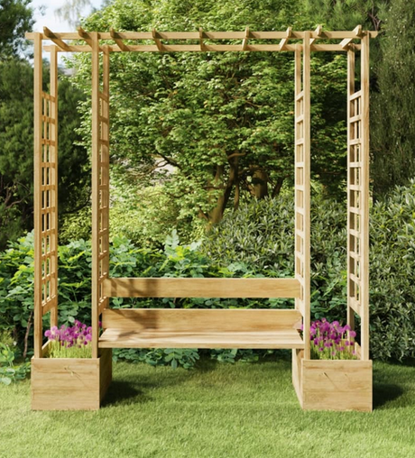 Pergola met bank en plantenbakken geïmpregneerd wehebbenallesinhuis.nl