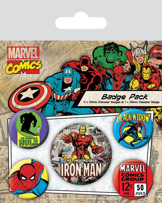 Marvel Comics (Iron Man, the Hulk, Spiderman, black widow) - Set van 5 buttons - gelicentieerde merchandise badge pack - leuk cadeau voor iedereen Wehebbenallesinhuis.nl