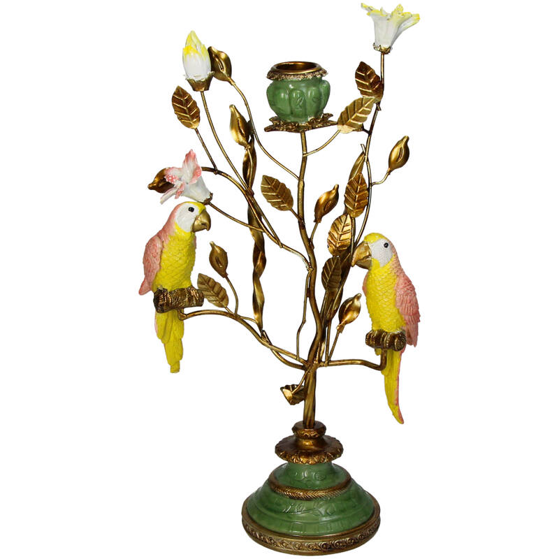 Candleholder - Leaves And Birds - ↑ 33 Cm