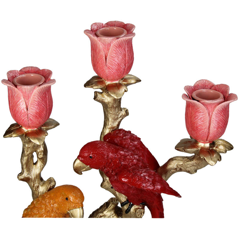 Candle Holder Bird Red & Orange Multi - 37.5 Cm