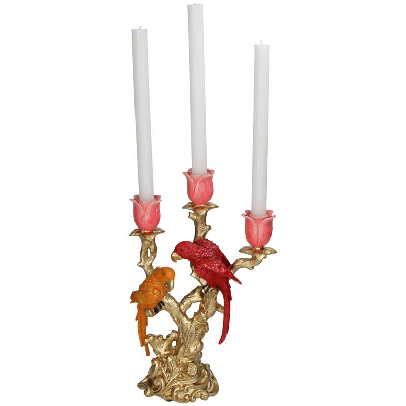 Candle Holder Bird Red & Orange Multi - 37.5 Cm