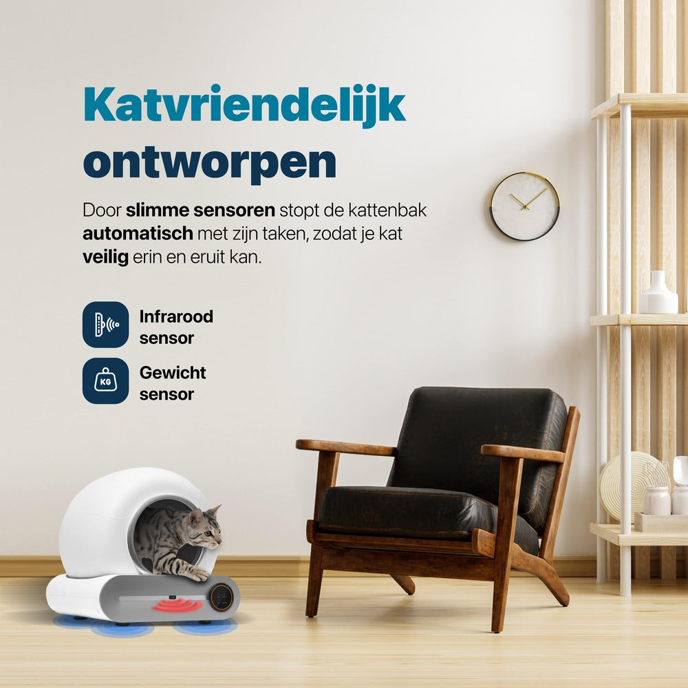 Automatische Kattenbak - Zelfreinigend - Met App en Touchscreen - Zilverkleurig