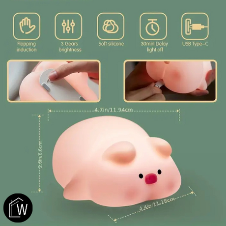 Actie Bedlampje Nachtlampje -Biggetje met dikke Billen- USB oplaadbaar - met Timer