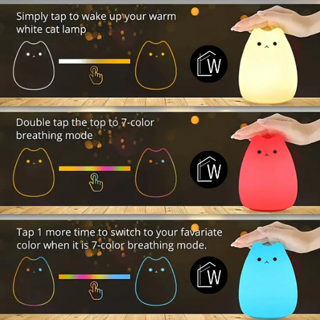 Actie Bedlampje Nachtlampje  - Poezelige Poes  - Meer Kleuren led