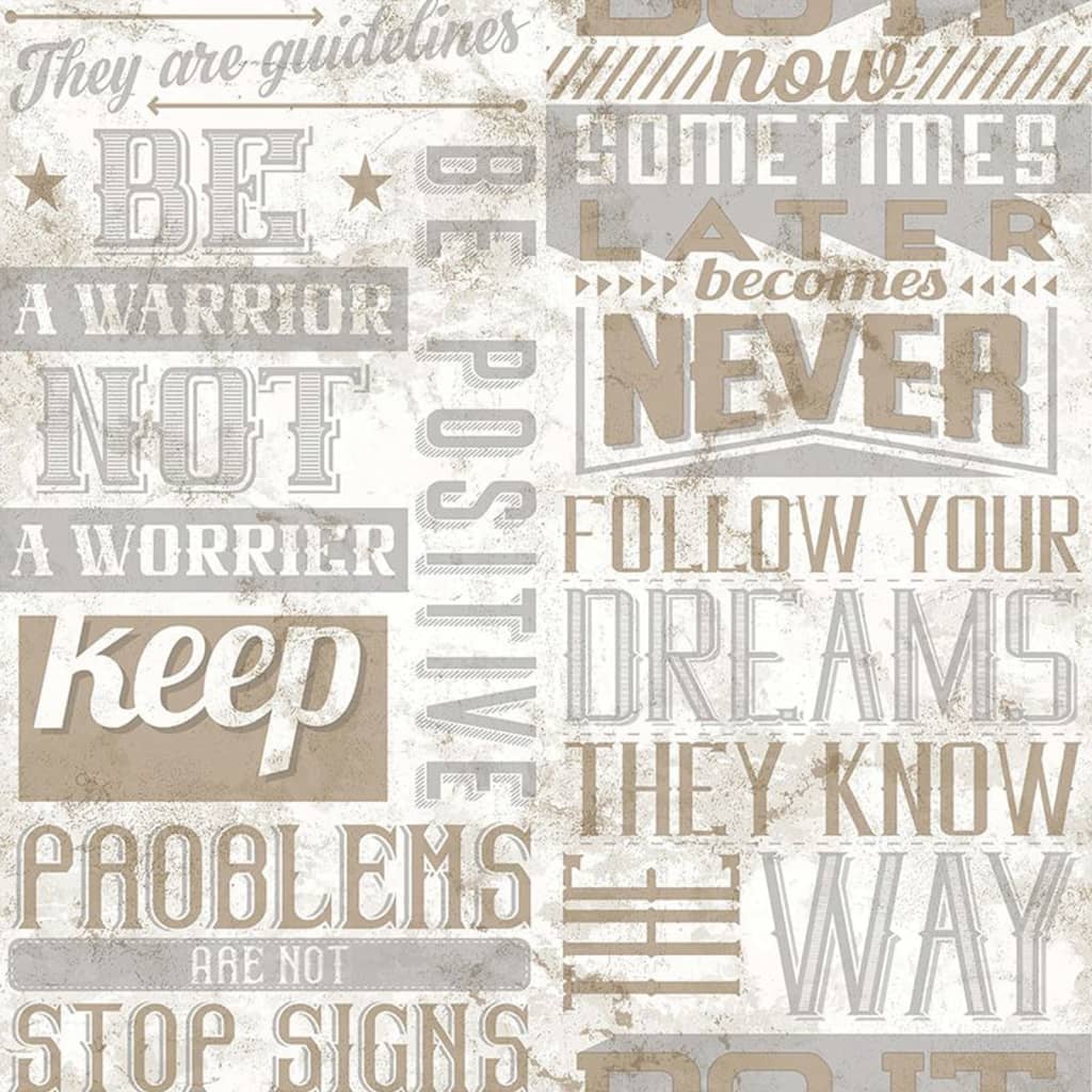 Behang Friends & Coffee Words and Letters metallic en beige