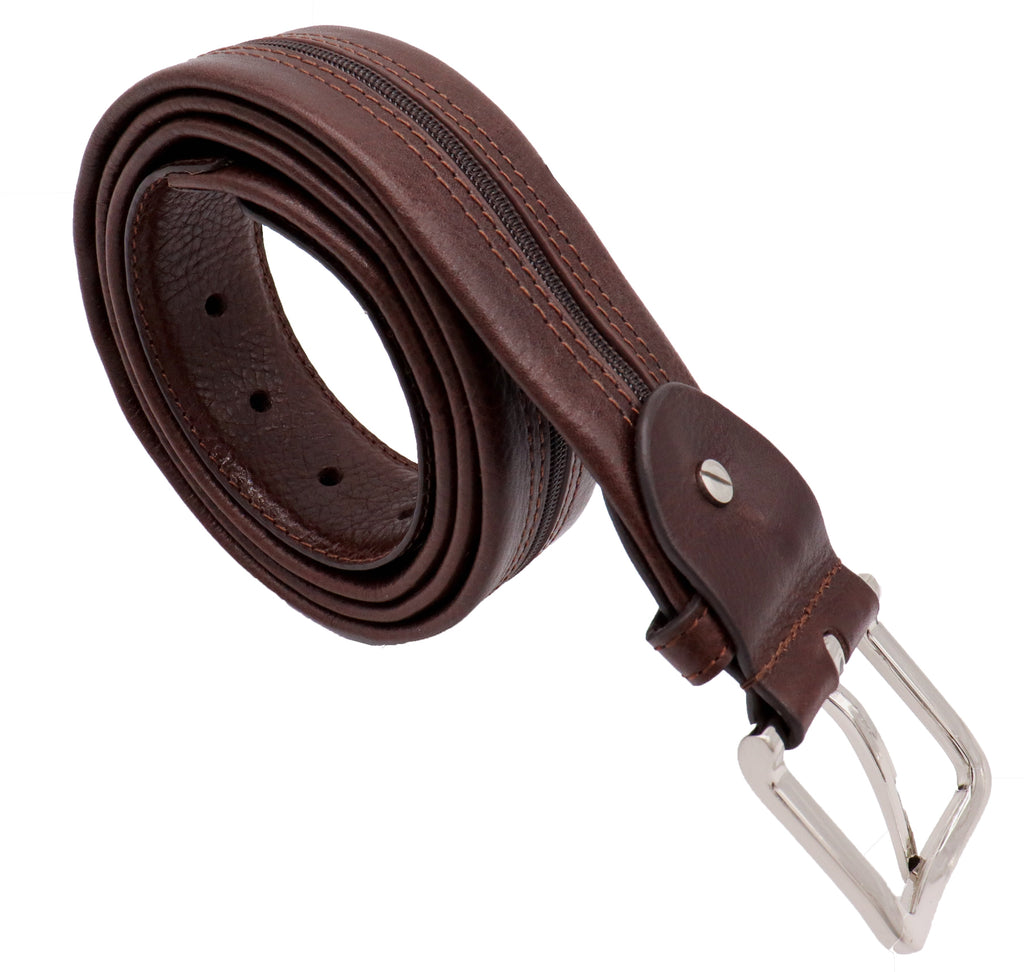 Moneybelt  - Gratis Leren Riemtasje - Bruin Riemtasje - Riem Met Rits - Riem Met Geheimvak