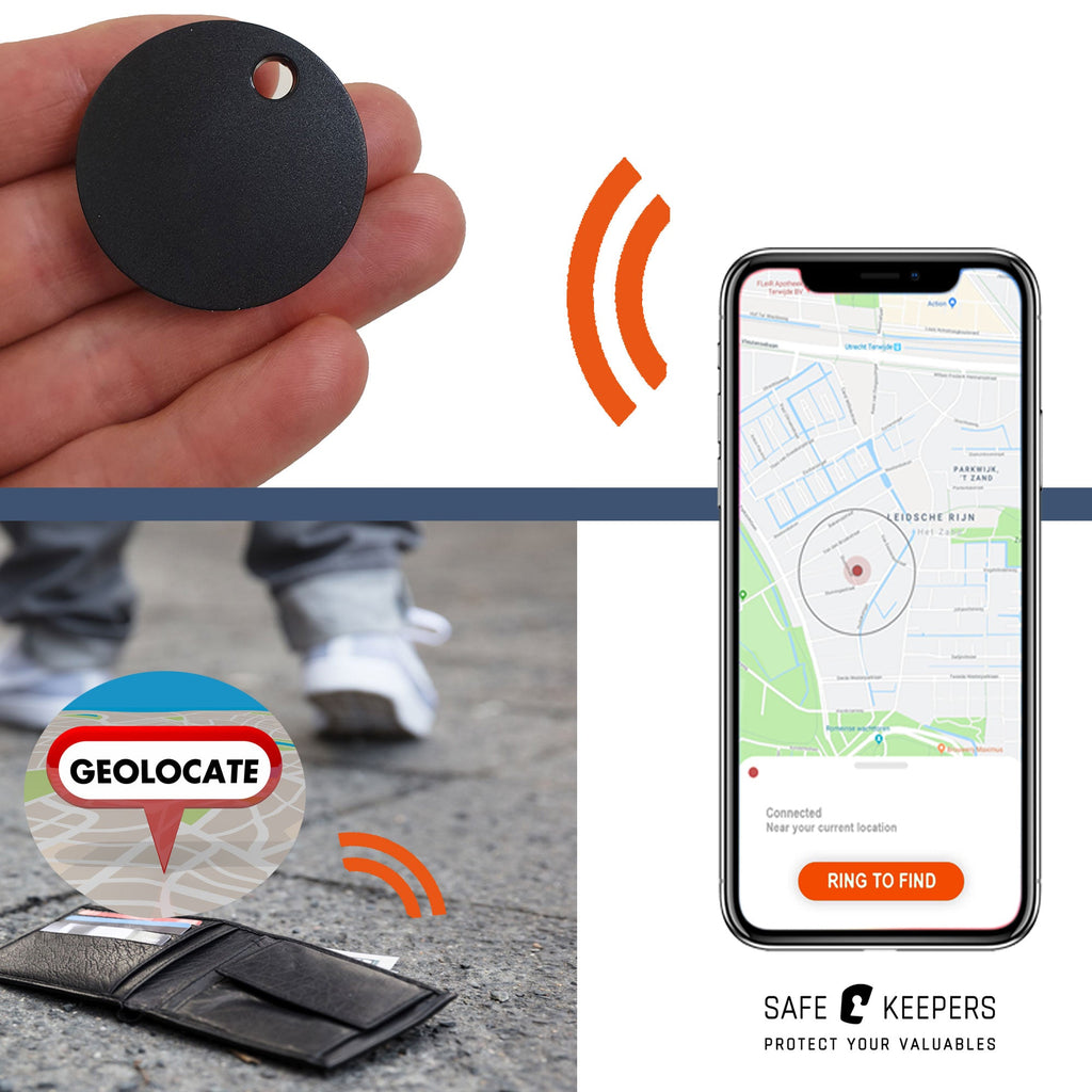 Compacte Portemonnee Mannen Met Tracker  - Portefeuille Met Ketting - Bluetooth Tracker En Ketting - Zwart