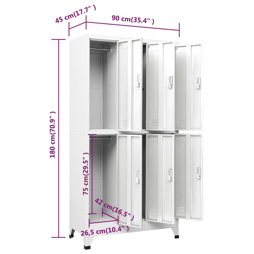 Lockerkast Met 6 Vakken 90X45X180 Cm Staal Grijs Met 6 lockers