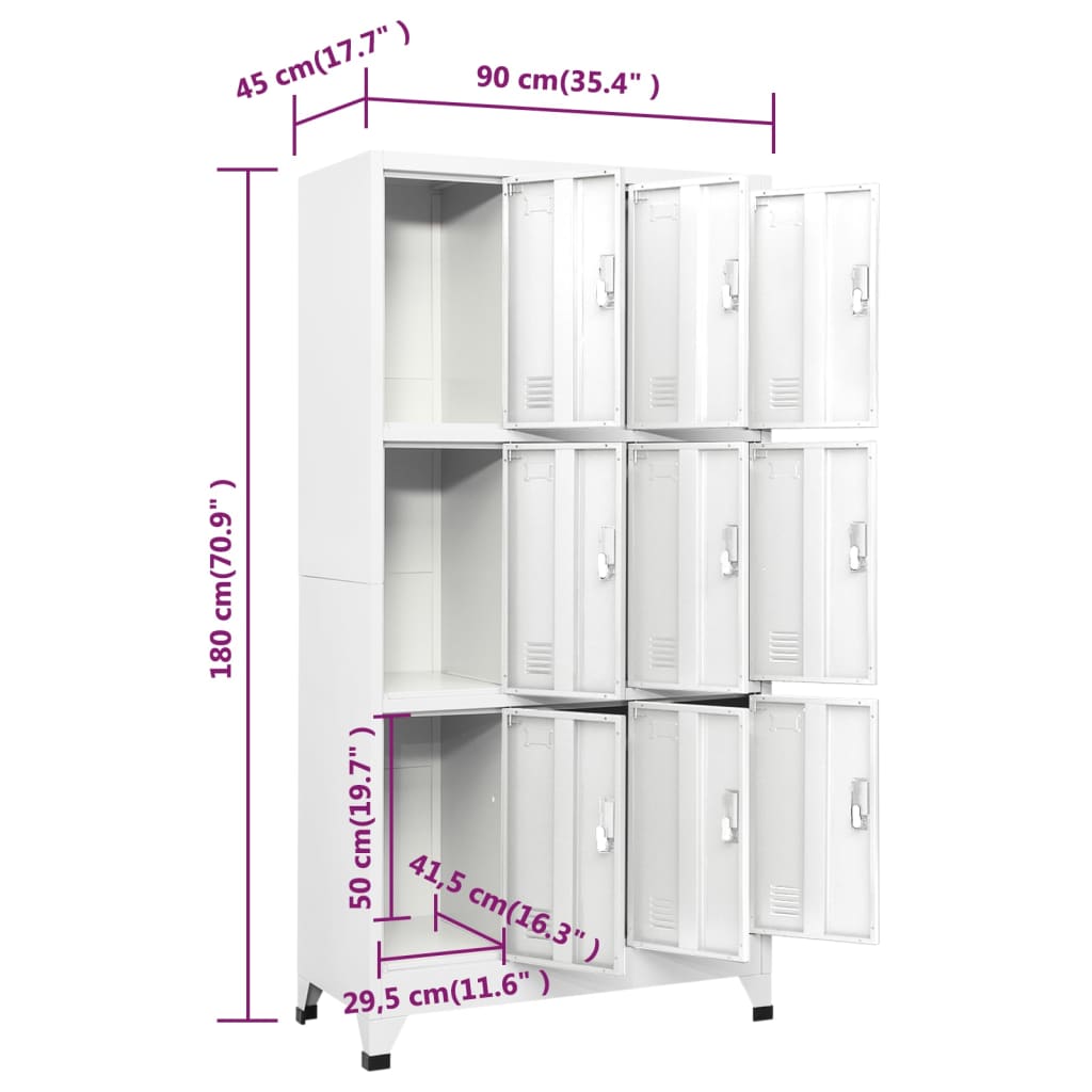 Lockerkast Met 9 Vakken 90X45X180 Cm Staal Grijs Met 9 lockers