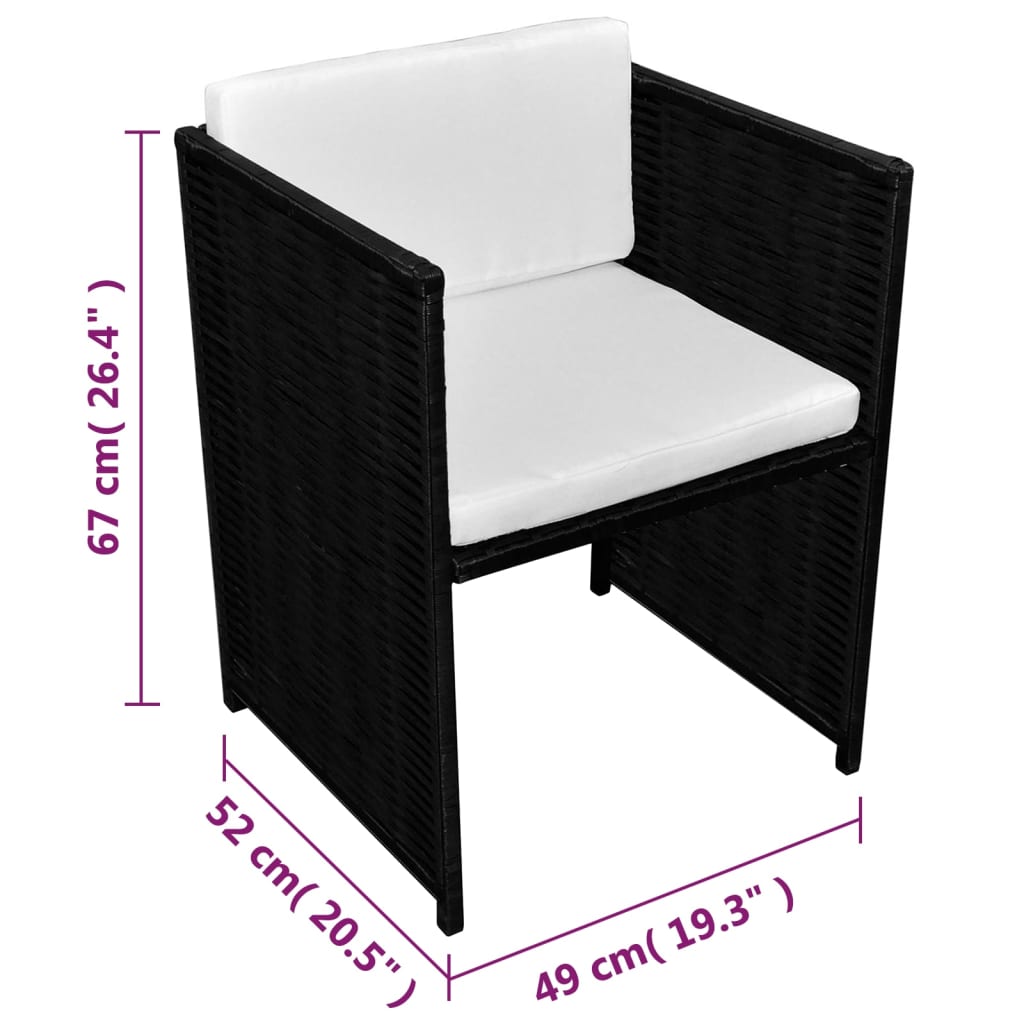 -Delige Bistroset Met Kussens Poly Rattan Zwart