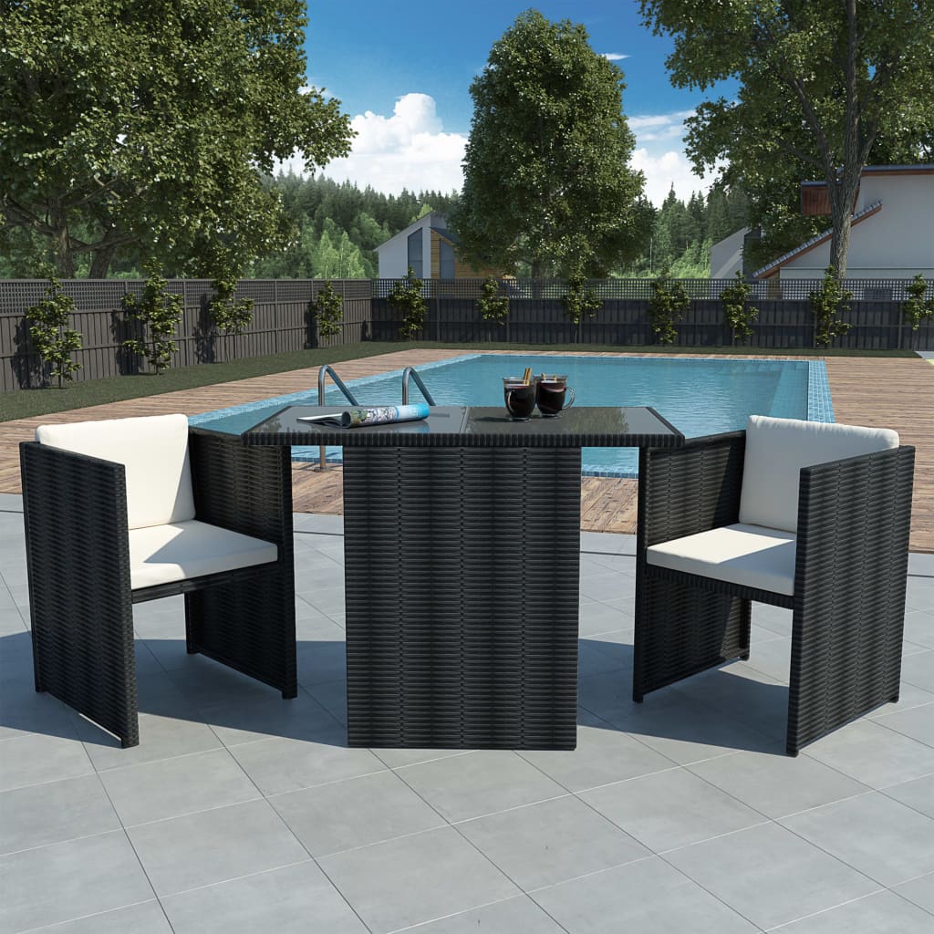 -Delige Bistroset Met Kussens Poly Rattan Zwart