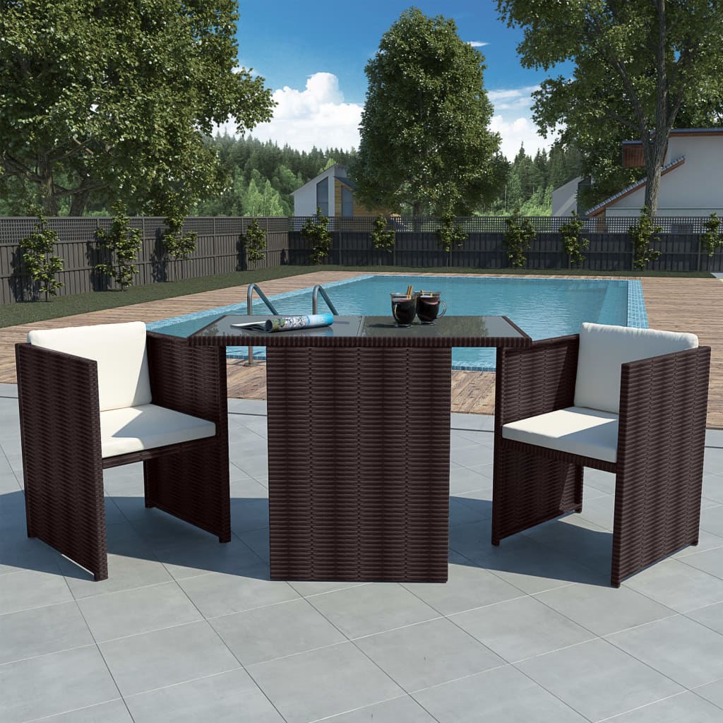 -Delige Bistroset Met Kussens Poly Rattan Bruin