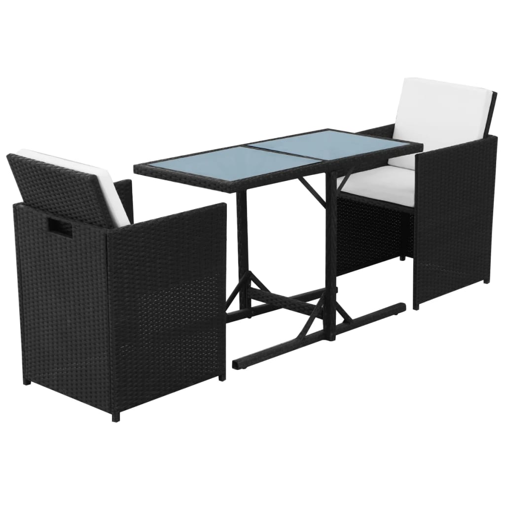 -Delige Bistroset Met Kussens Poly Rattan Zwart