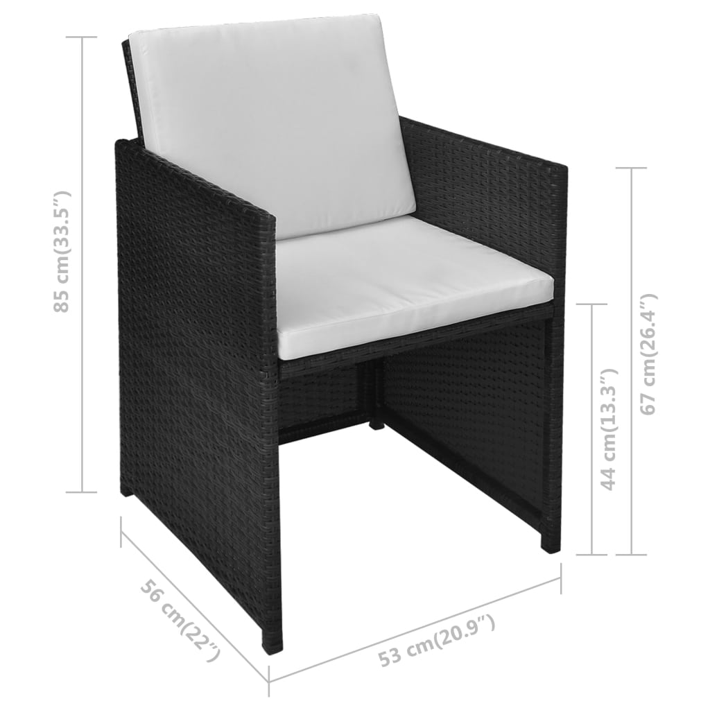 -Delige Bistroset Met Kussens Poly Rattan Zwart