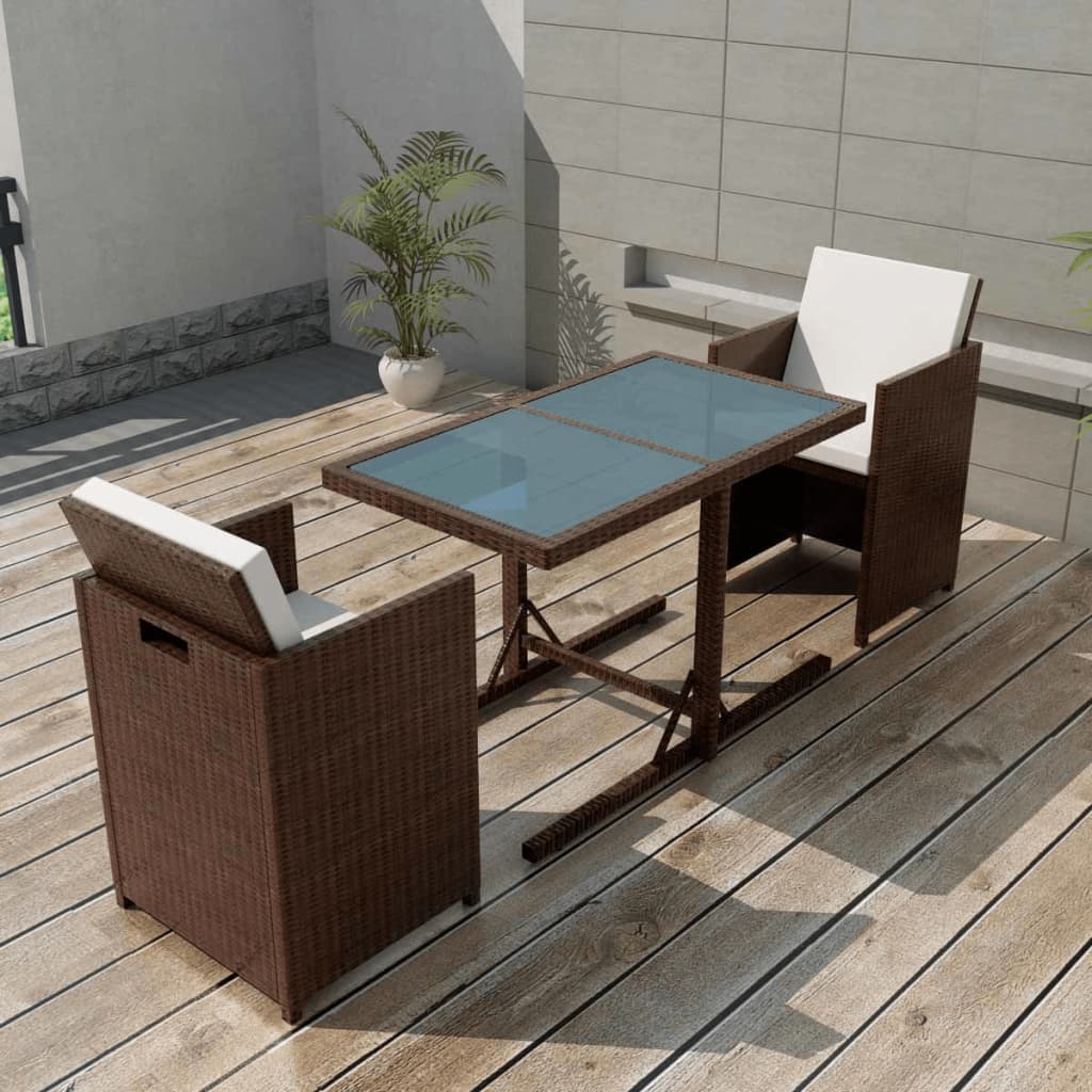 -Delige Bistroset Met Kussens Poly Rattan Bruin