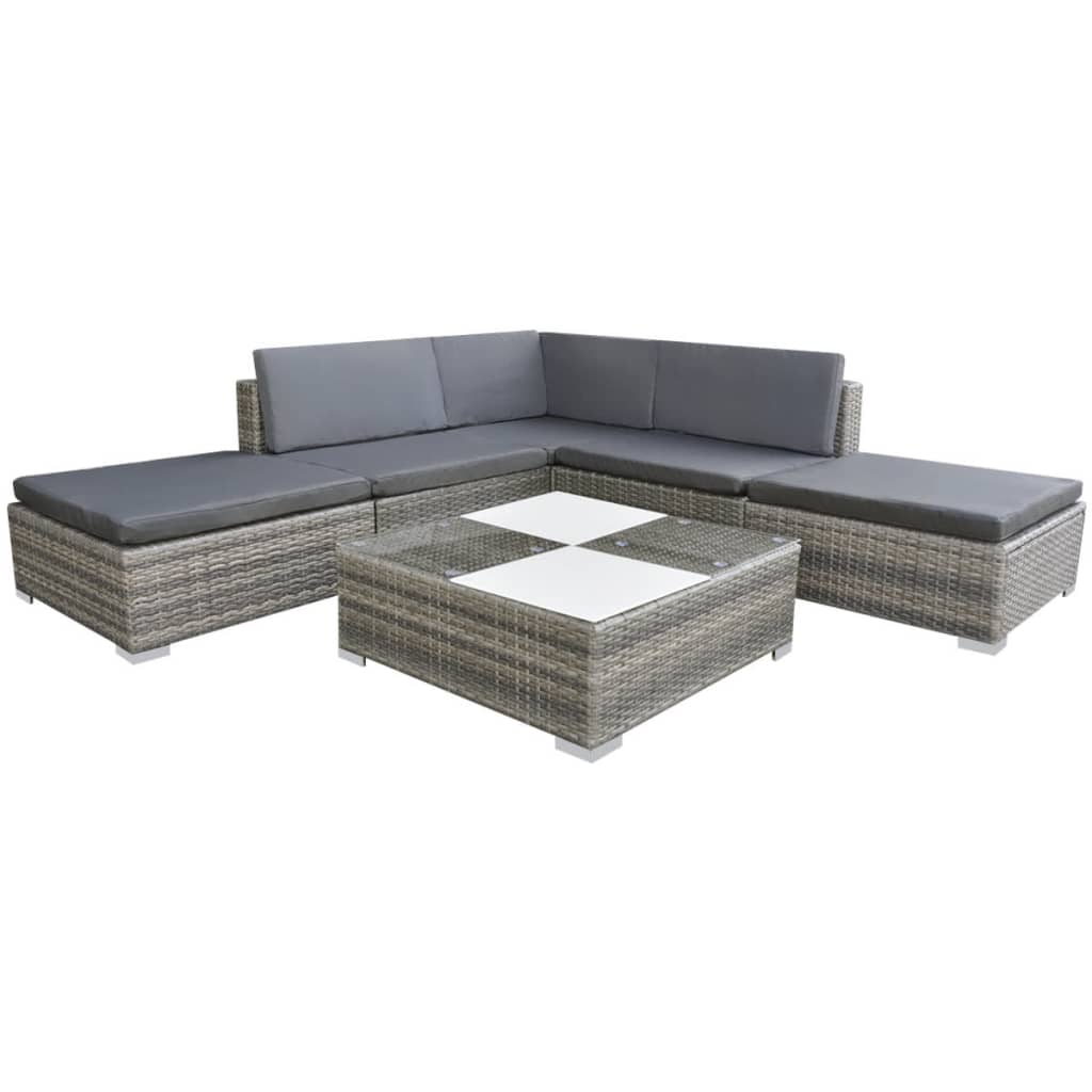 6-Delige Loungeset Met Kussens Poly Rattan Grijs Ja