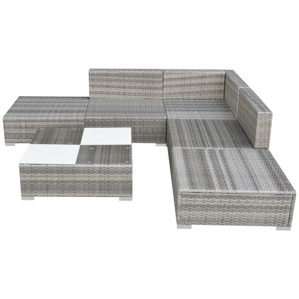 6-Delige Loungeset Met Kussens Poly Rattan Grijs Ja