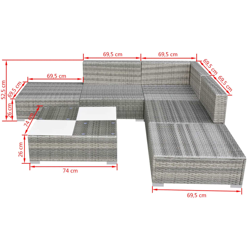6-Delige Loungeset Met Kussens Poly Rattan Grijs Ja