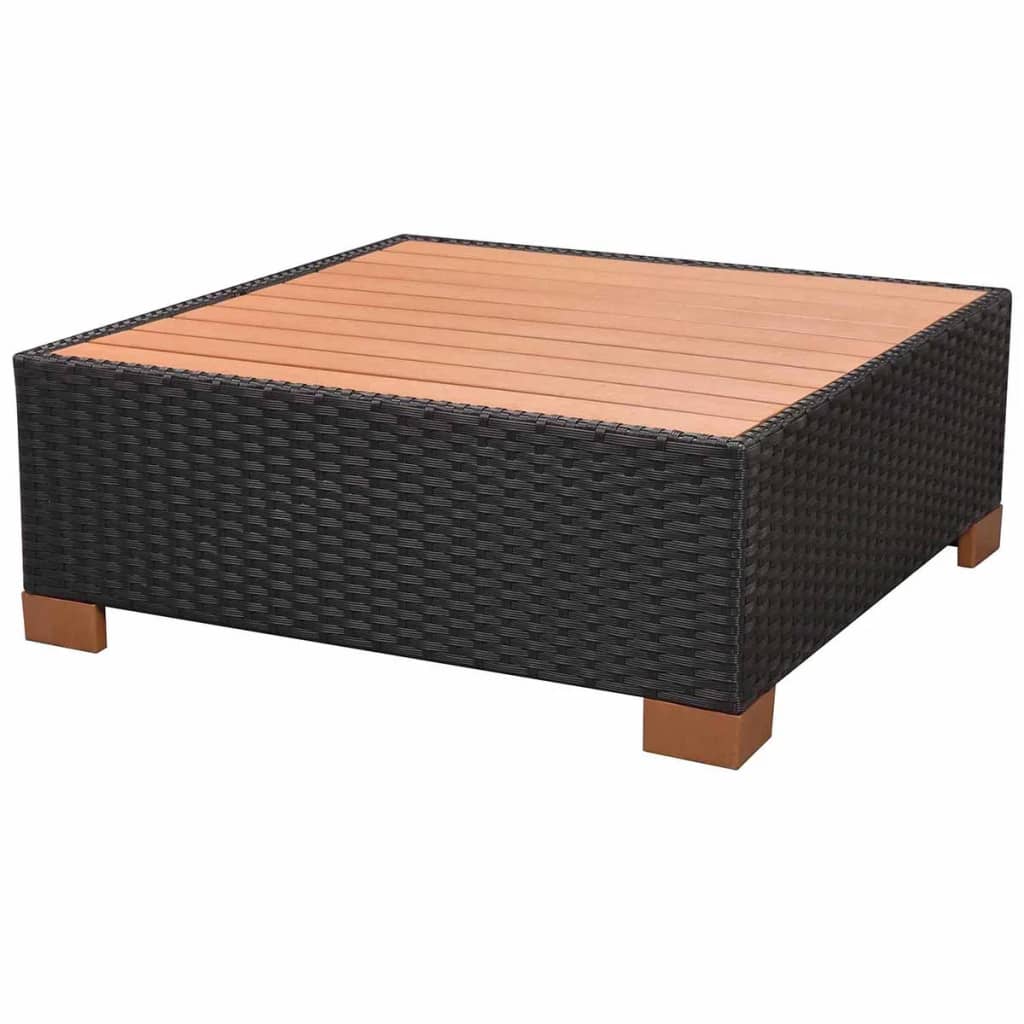 7-Delige Loungeset Met Kussens Poly Rattan Zwart 1 hoek + 2x midden + 3x voetensteun + Tafel