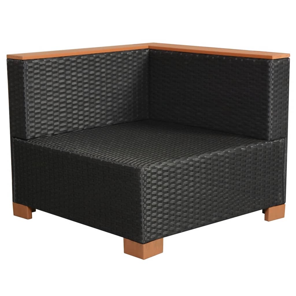 7-Delige Loungeset Met Kussens Poly Rattan Zwart 1 hoek + 2x midden + 3x voetensteun + Tafel