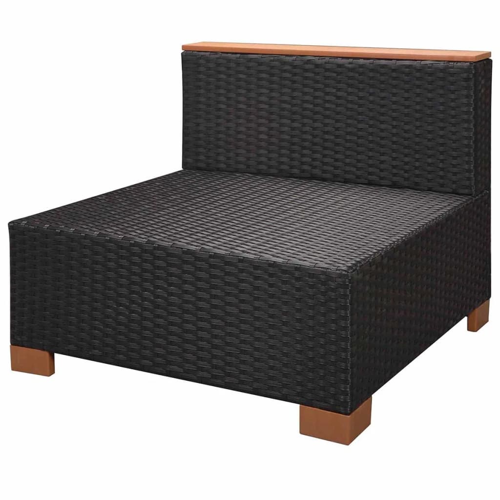 7-Delige Loungeset Met Kussens Poly Rattan Zwart 1 hoek + 2x midden + 3x voetensteun + Tafel