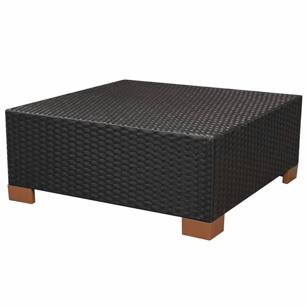 7-Delige Loungeset Met Kussens Poly Rattan Zwart 1 hoek + 2x midden + 3x voetensteun + Tafel