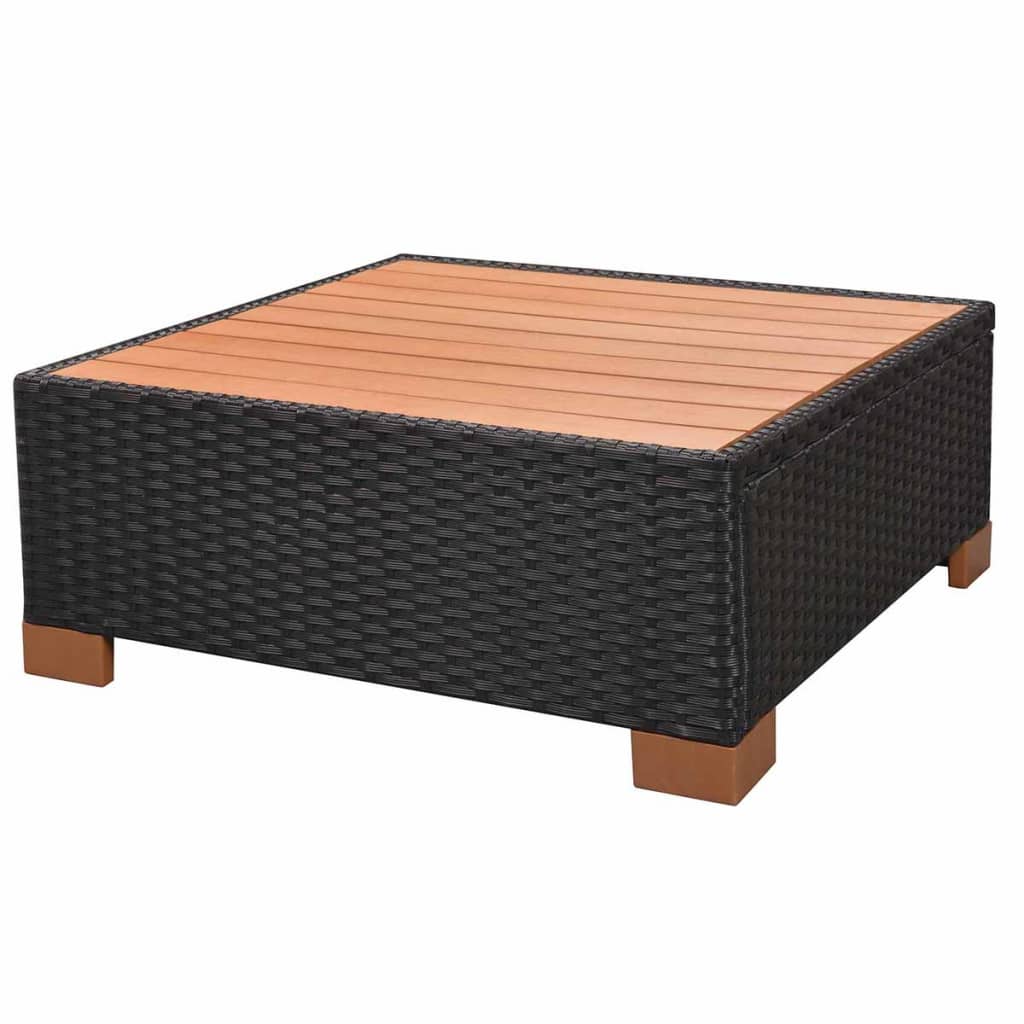 7-Delige Loungeset Met Kussens Poly Rattan Zwart 1 hoek + 2x midden + 3x voetensteun + Tafel