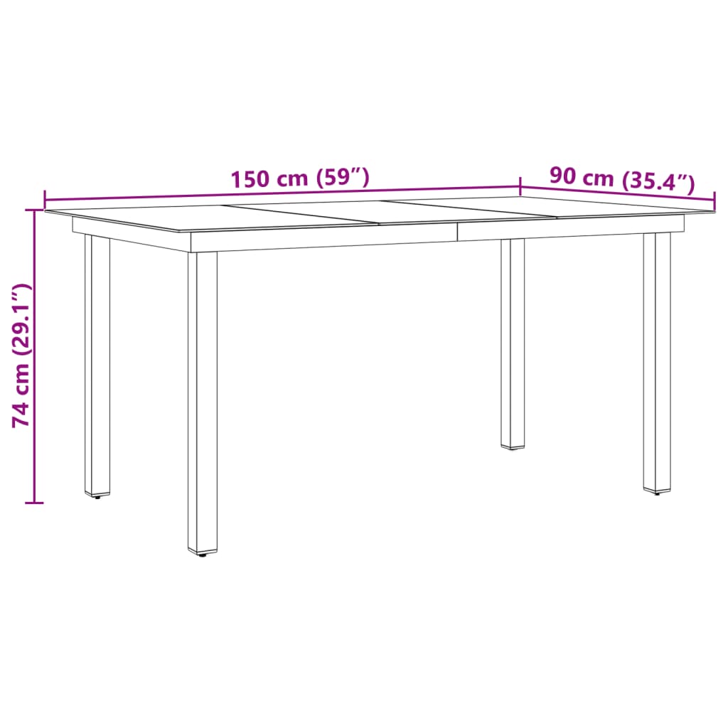 Tuintafel 190x90x74 cm aluminium en glas zwart