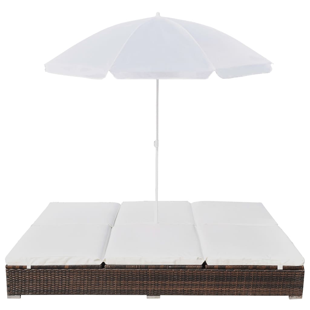 Loungebed Met Parasol Poly Rattan Bruin 1