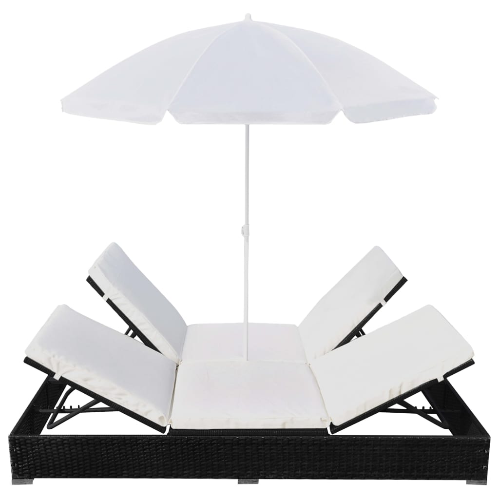 Loungebed Met Parasol Poly Rattan Zwart 1