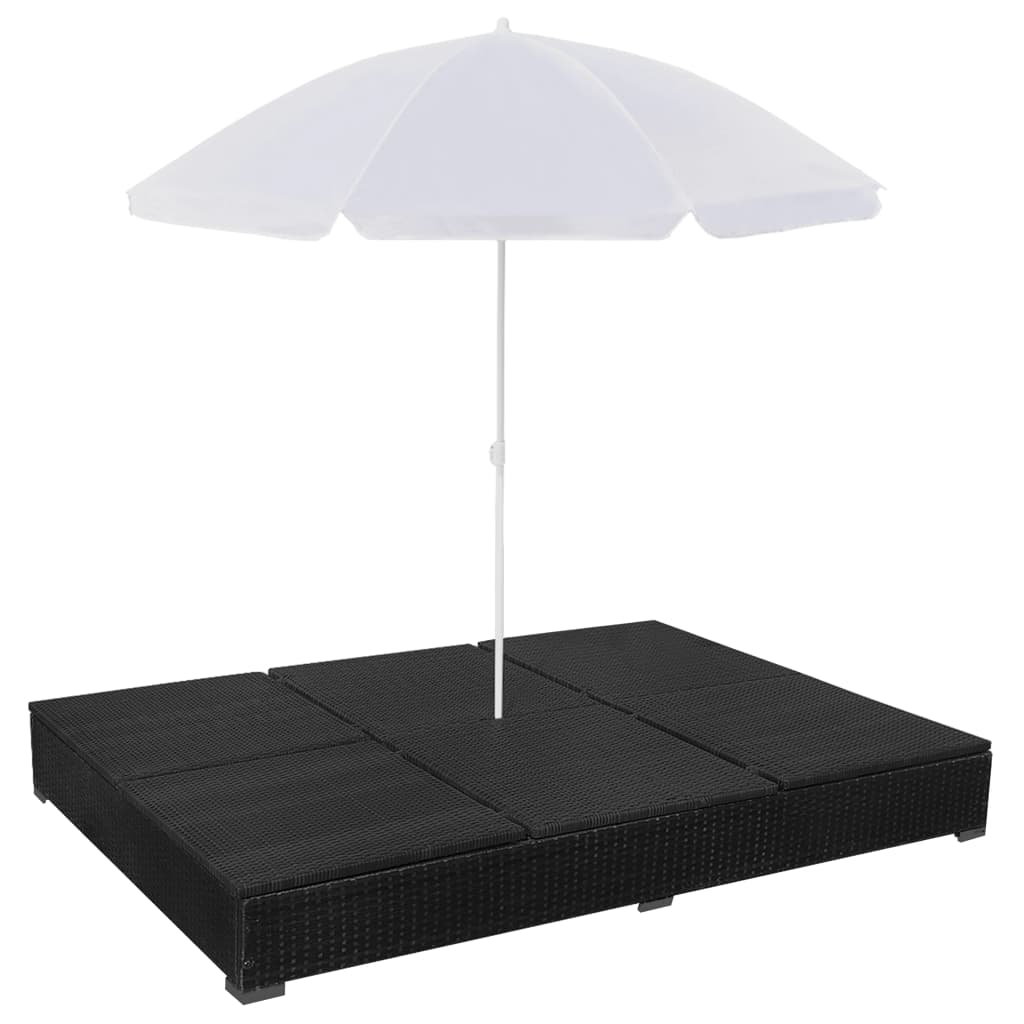 Loungebed Met Parasol Poly Rattan Zwart 1