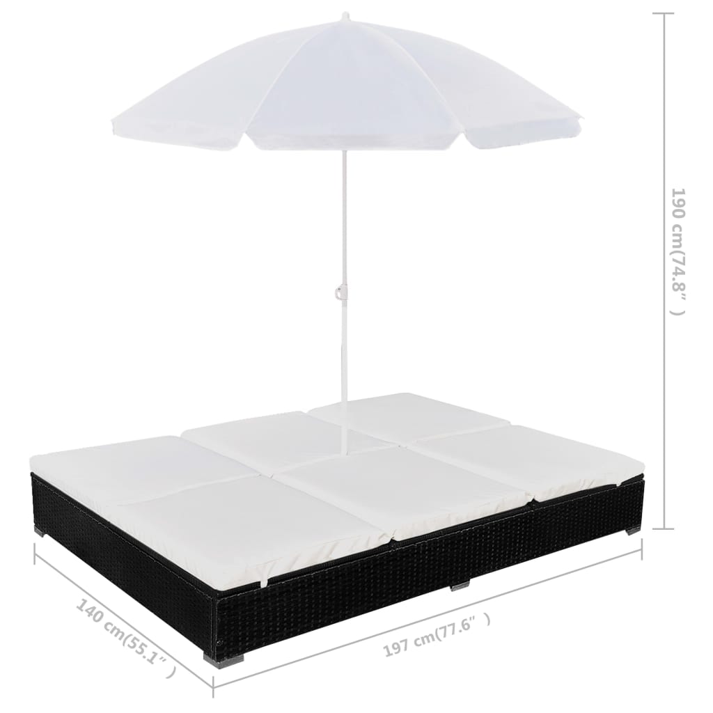 Loungebed Met Parasol Poly Rattan Zwart 1