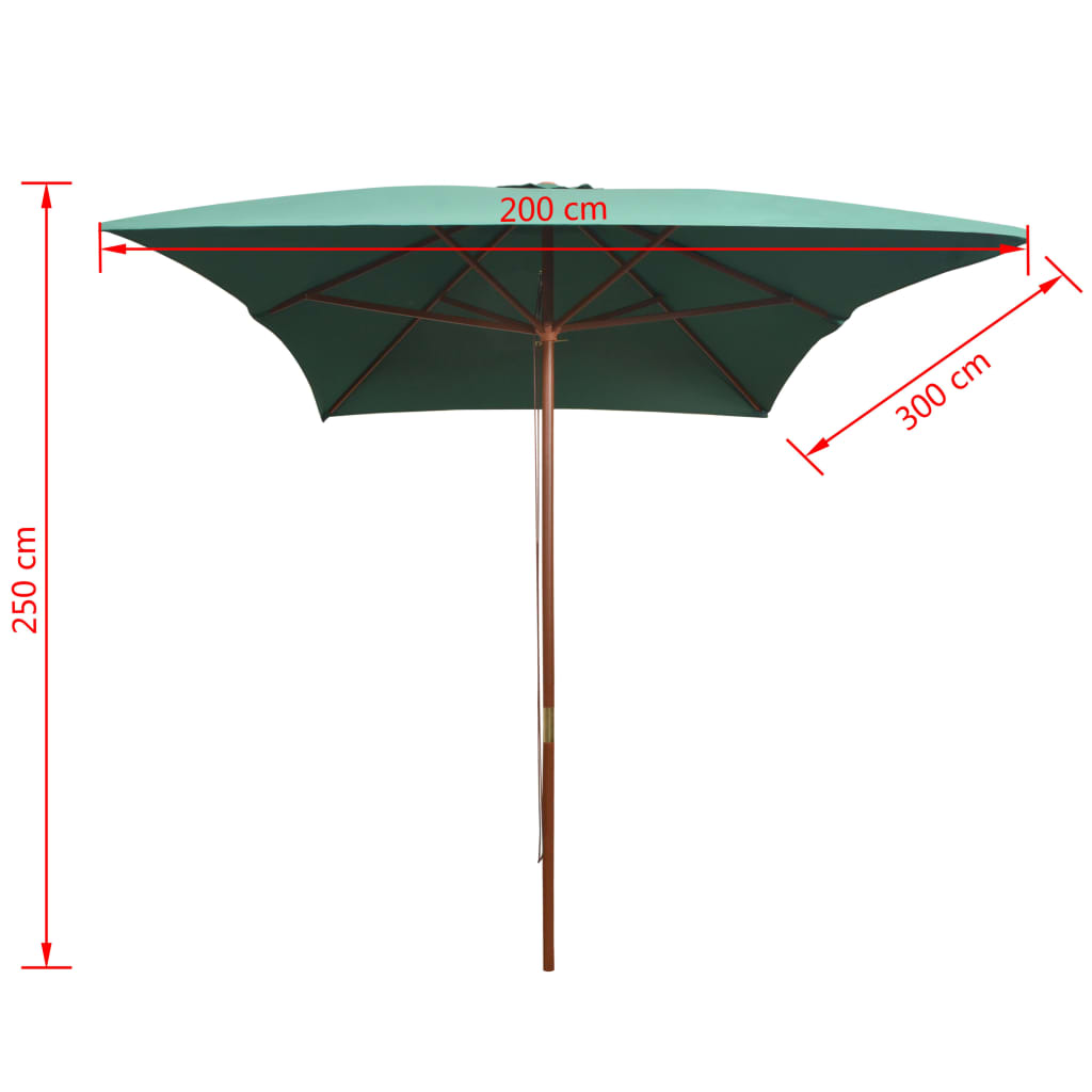 Parasol Met Houten Paal 200X300 Cm Groen