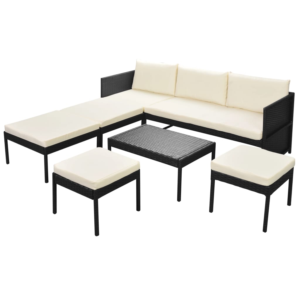 6-Delige Loungeset Met Kussens Poly Rattan Zwart 1