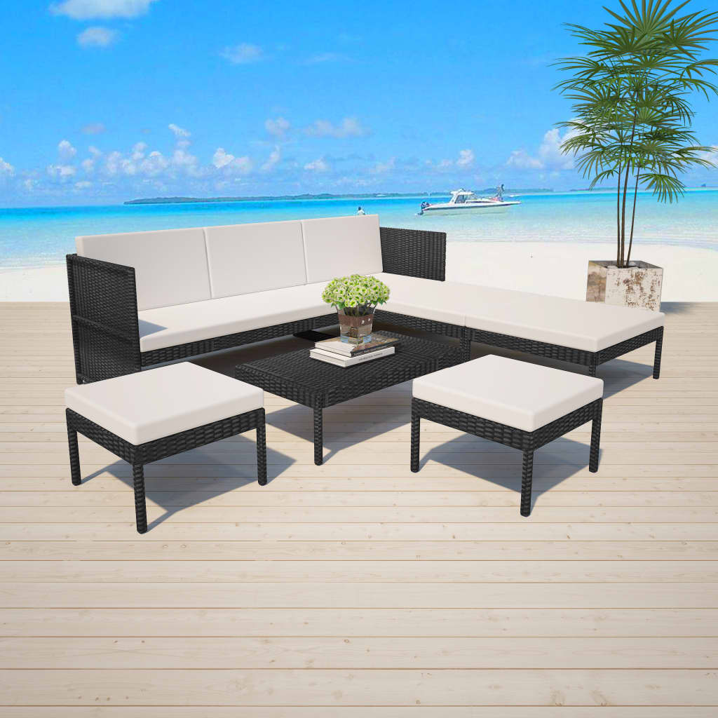 6-Delige Loungeset Met Kussens Poly Rattan Zwart 1