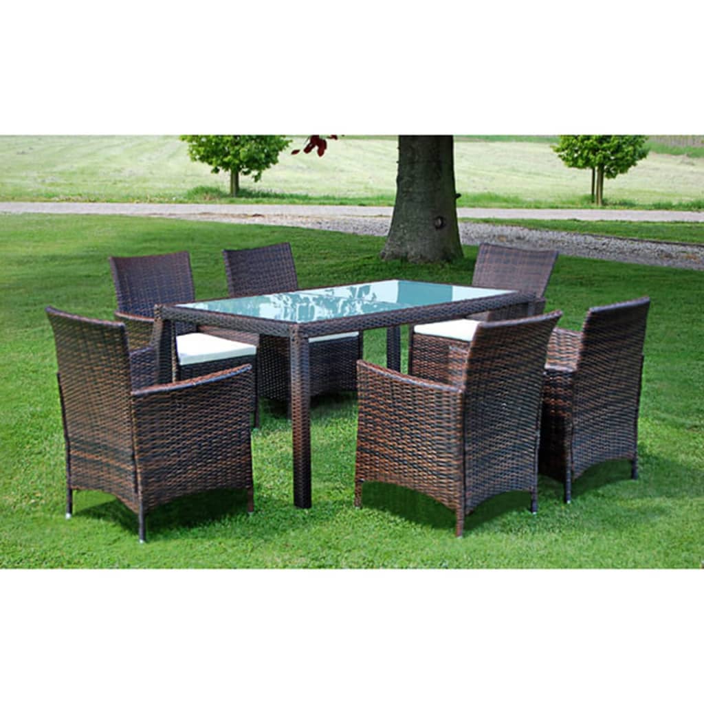 7-delige Tuinset met kussens poly rattan bruin