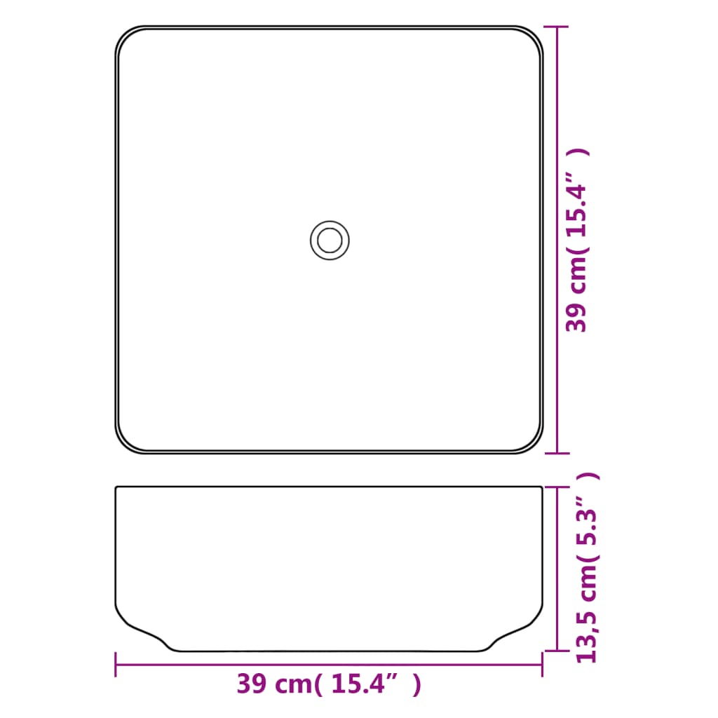 Wastafel Vierkant Wit 39X39X13,5 Cm Keramiek Antraciet