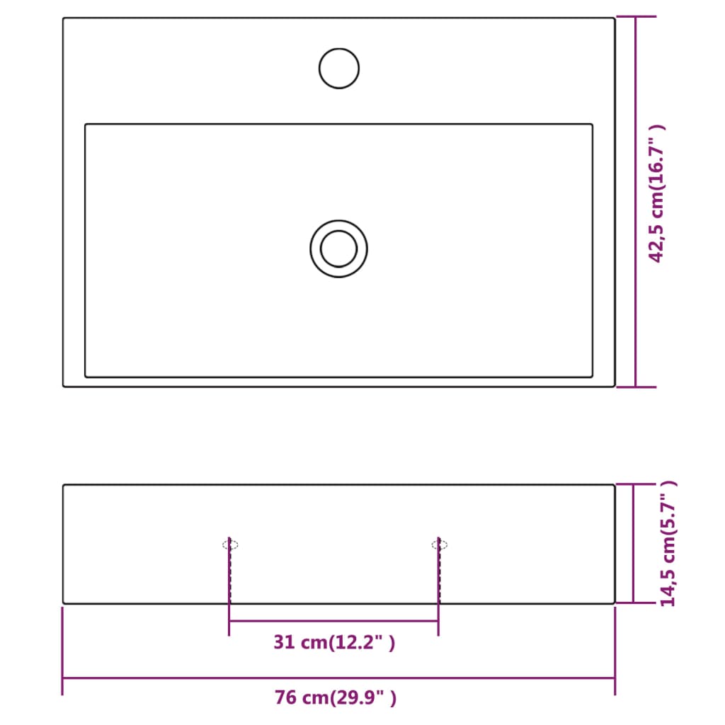 Wastafel Met Kraangat Wit 76X42,5X14,5 Cm Kermiek 76 x 42.5 x 14.5 cm