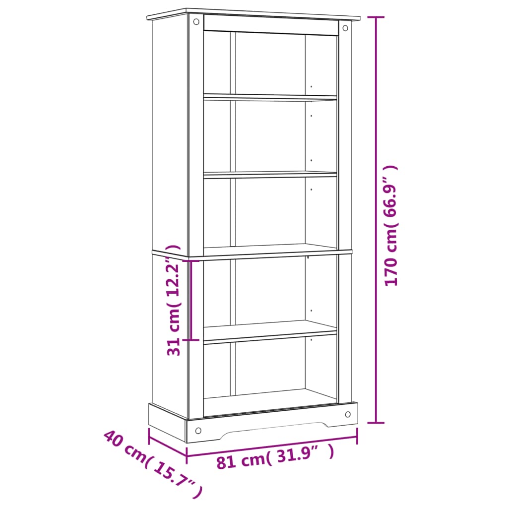 Boekenkast met 5 planken Corona-stijl 81x40x170 cm grenenhout