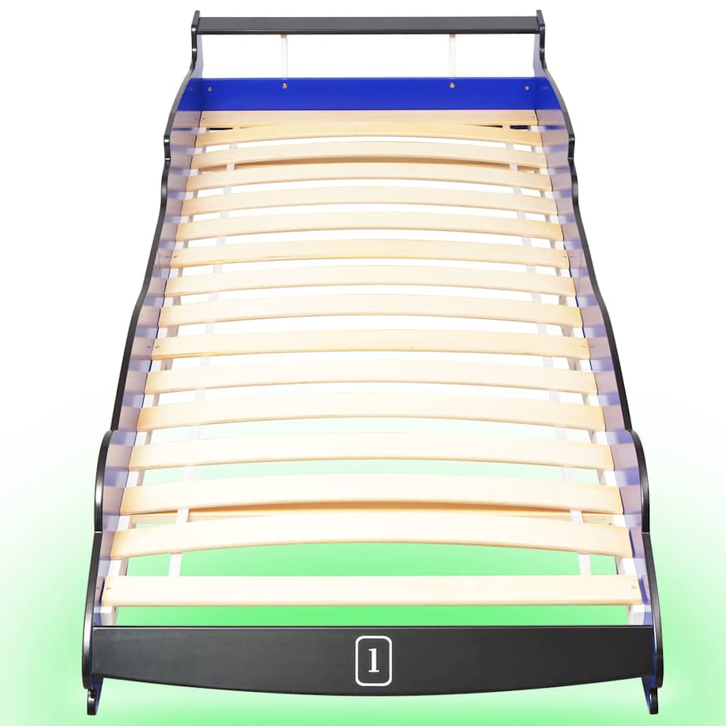 Kinderbed raceauto met LED-verlichting blauw 90x200 cm
