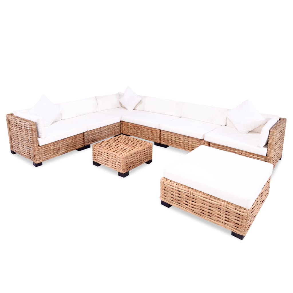 Loungeset Natuurlijk Rattan 27-Delig 3x hoek + 3x midden + voetensteun + Tafel