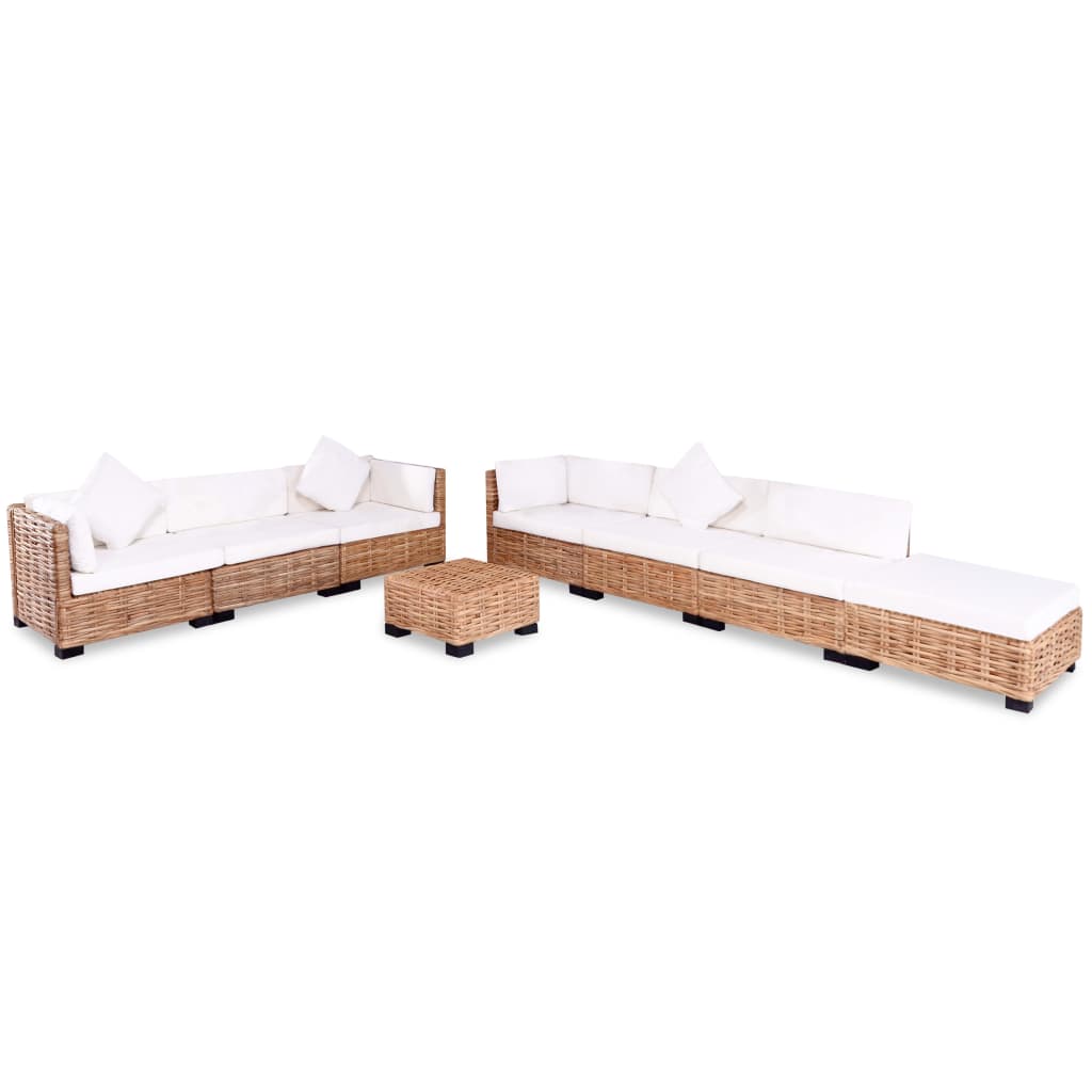 Loungeset Natuurlijk Rattan 27-Delig 3x hoek + 3x midden + voetensteun + Tafel