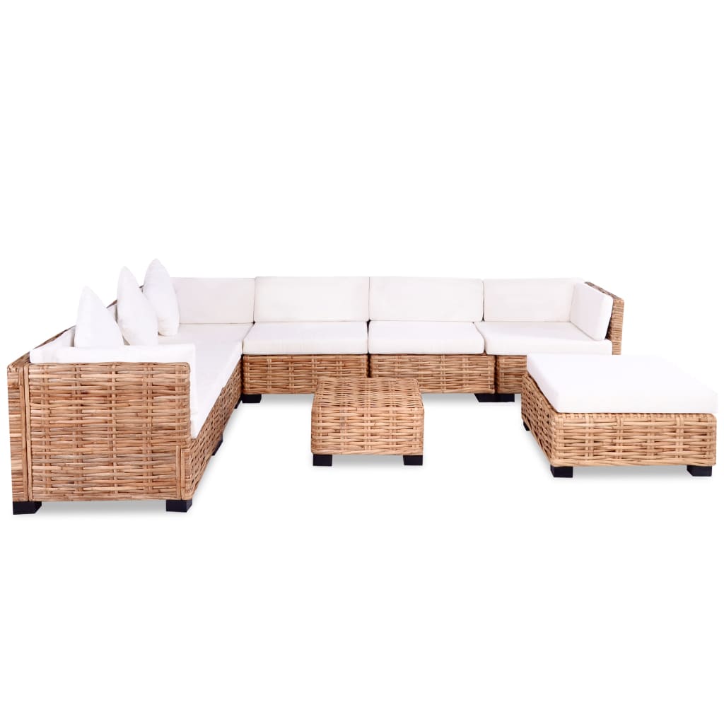 Loungeset Natuurlijk Rattan 27-Delig 3x hoek + 3x midden + voetensteun + Tafel