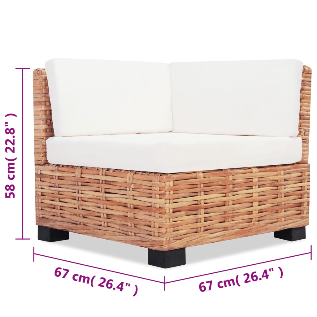 Loungeset Natuurlijk Rattan 27-Delig 3x hoek + 3x midden + voetensteun + Tafel